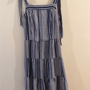 Monteau Navy and White Striped Tiered Sundress